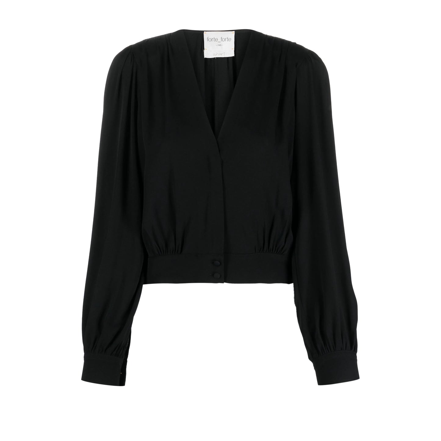 Forte_Forte Long Sleeve Silk Crepe V-Neck Blouse in Black, size "0" (XS)