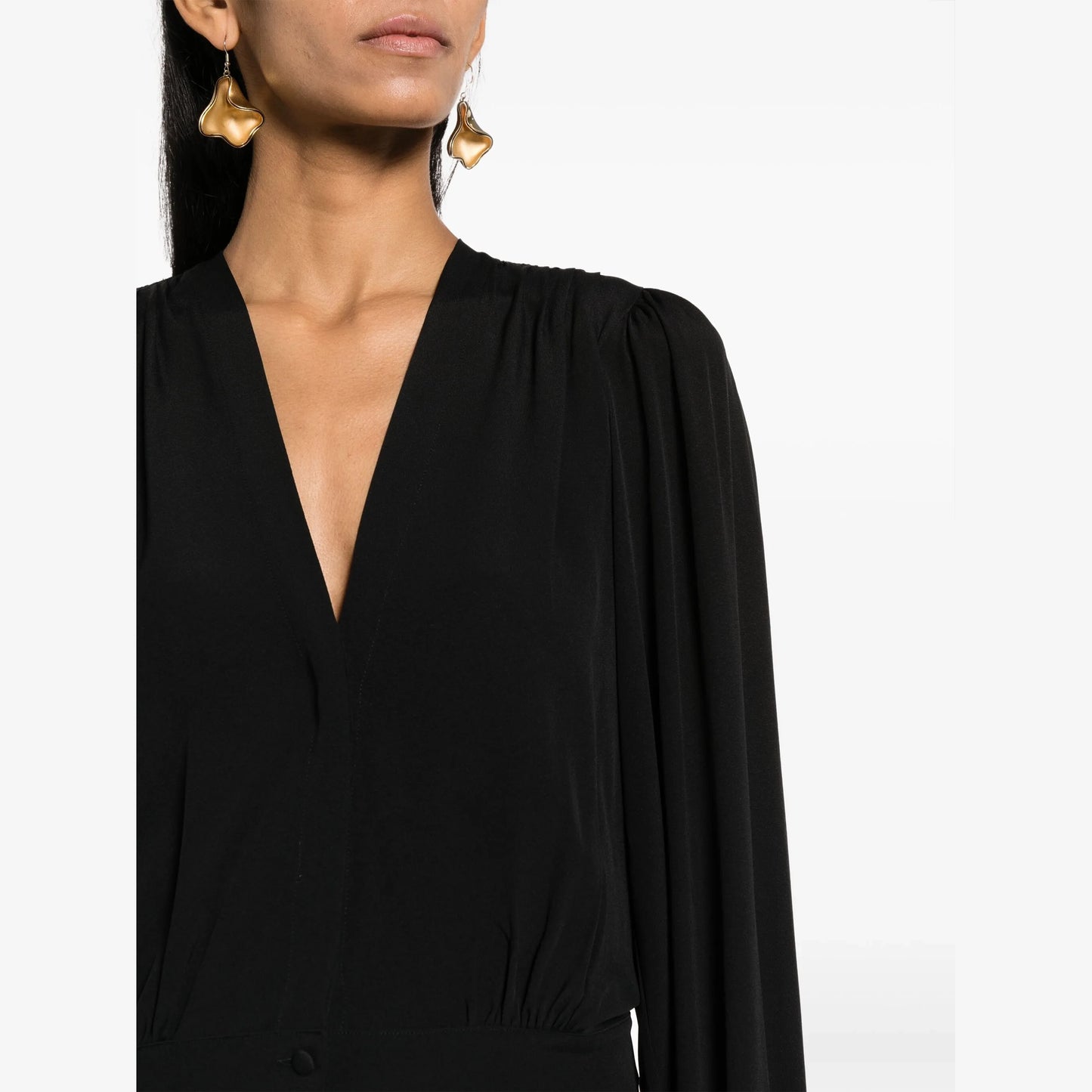 Forte_Forte Long Sleeve Silk Crepe V-Neck Blouse in Black, size "0" (XS)
