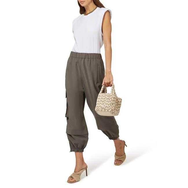 Tibi Tropical Wool Pull On "Wilt" Jogger in Dark Stone, size Large