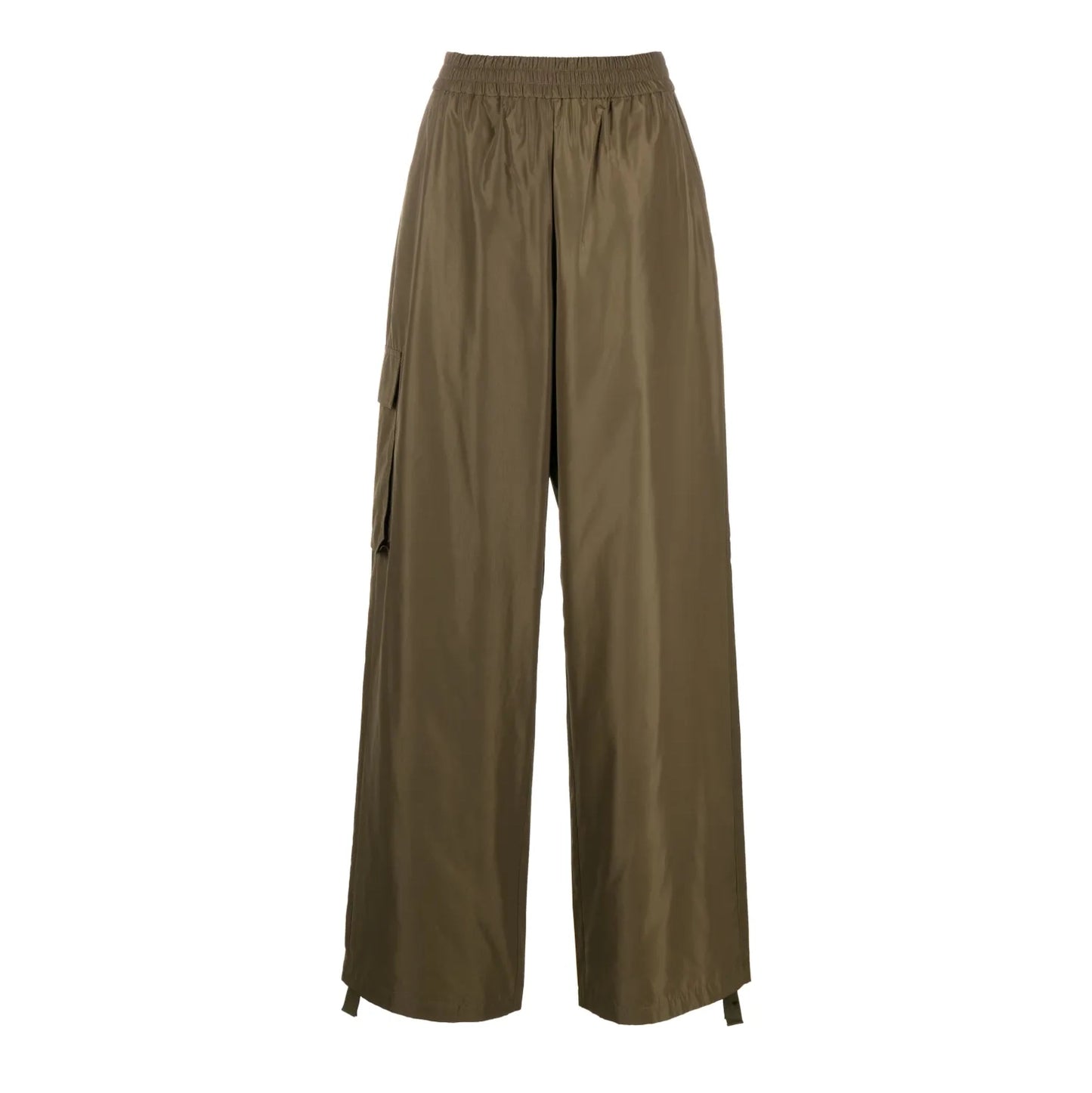 Tibi Italian Sporty Nylon Wide Leg Pull On Pants in "Wood", size XXS