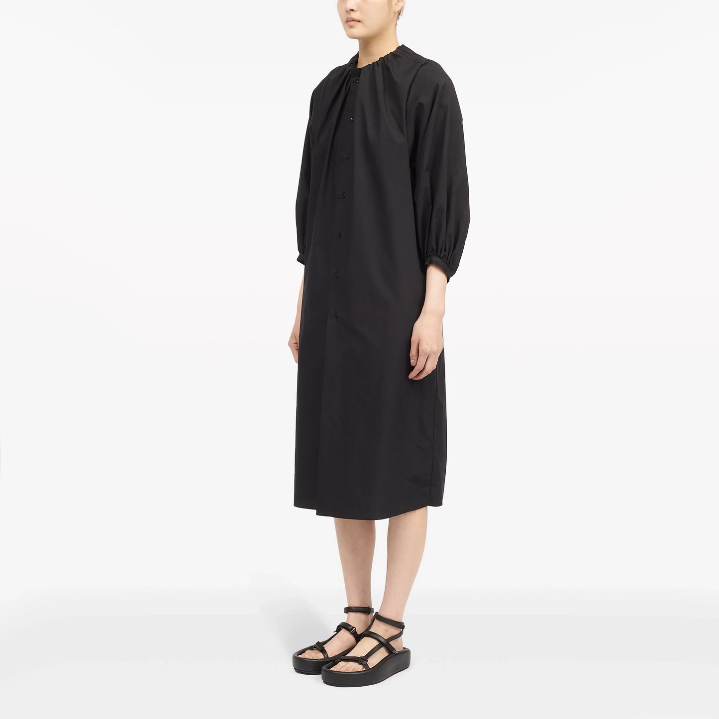 MM6 Gathered Neck Poplin Shirt Dress in Black, size 36 (fits XS/S)