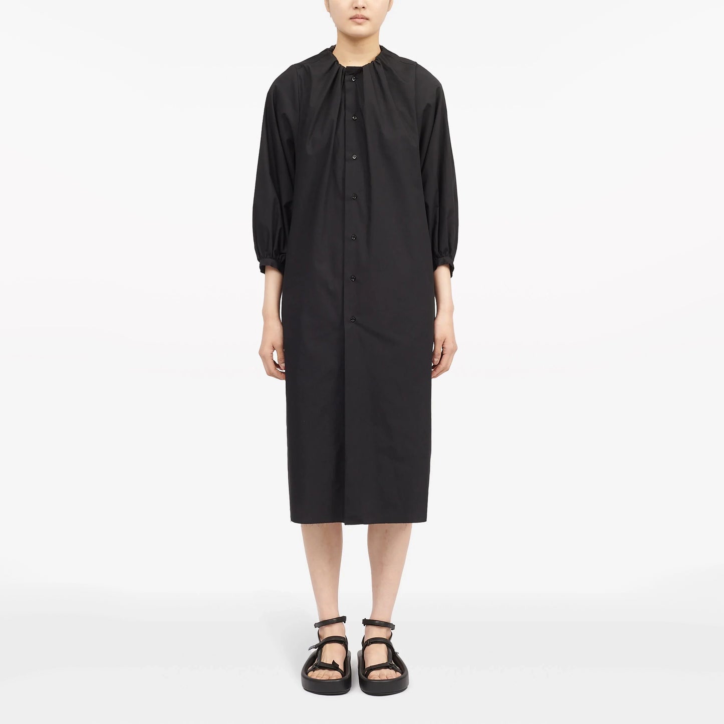 MM6 Gathered Neck Poplin Shirt Dress in Black, size 36 (fits XS/S)