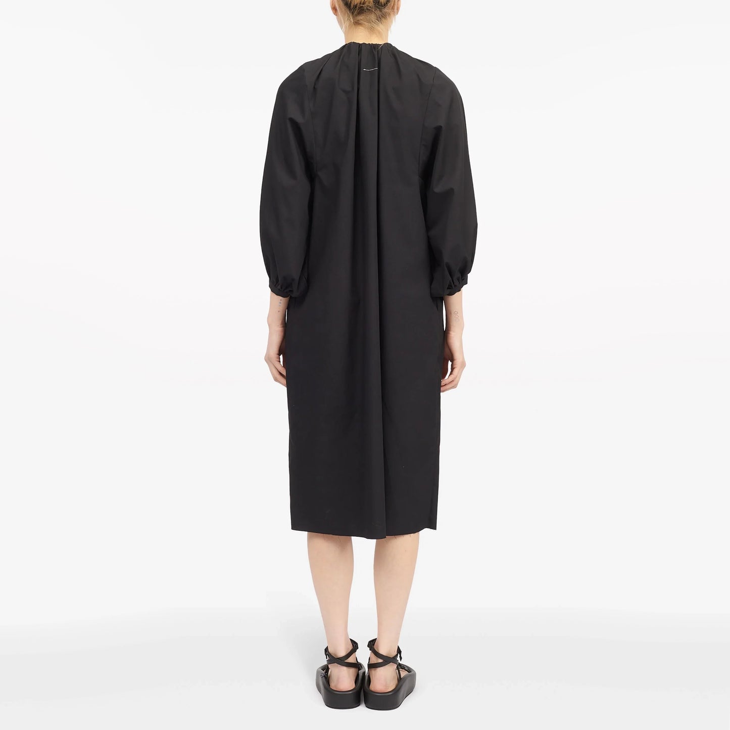 MM6 Gathered Neck Poplin Shirt Dress in Black, size 36 (fits XS/S)