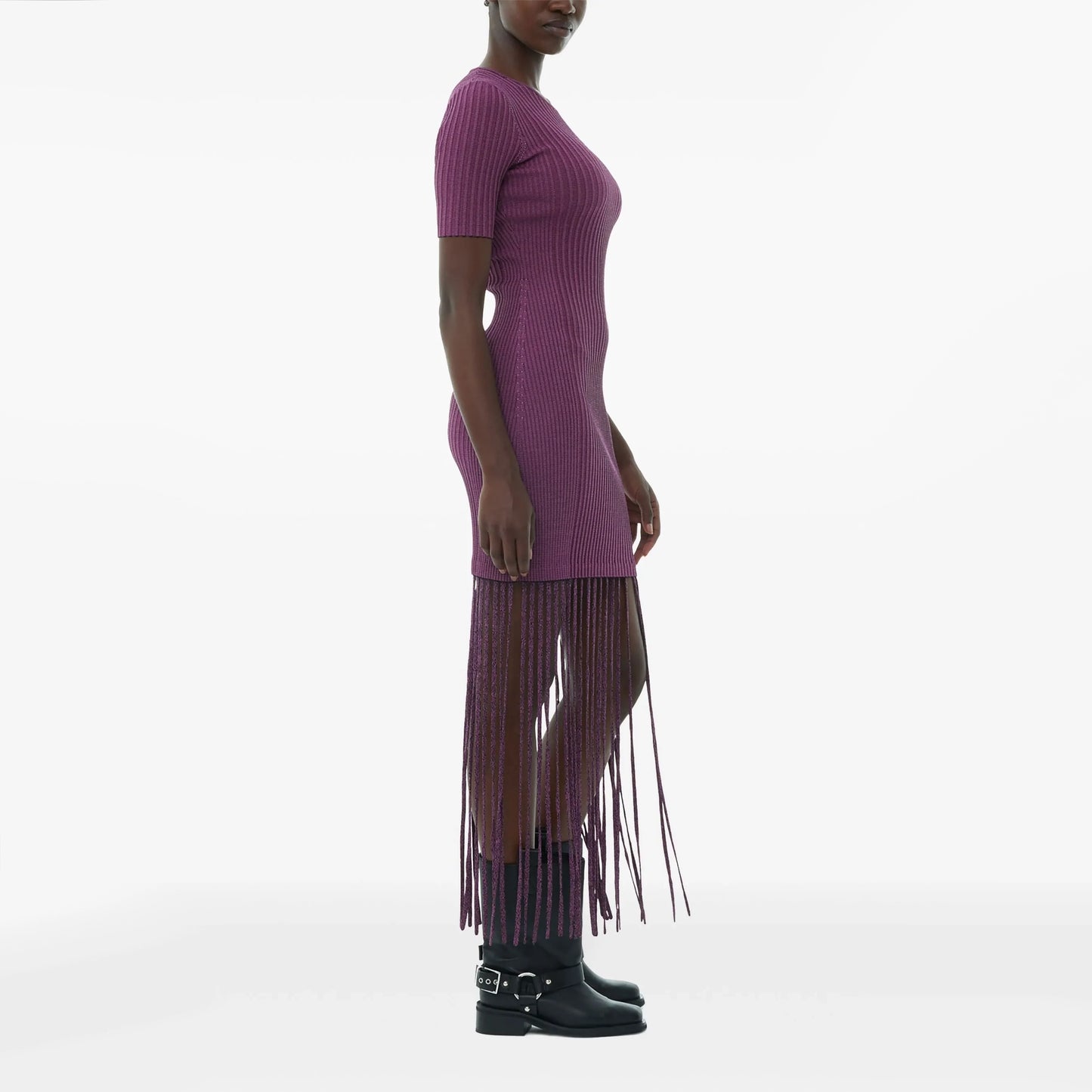 Ganni Ribbed Knit Dress w Fringe Hem in Red, size Small