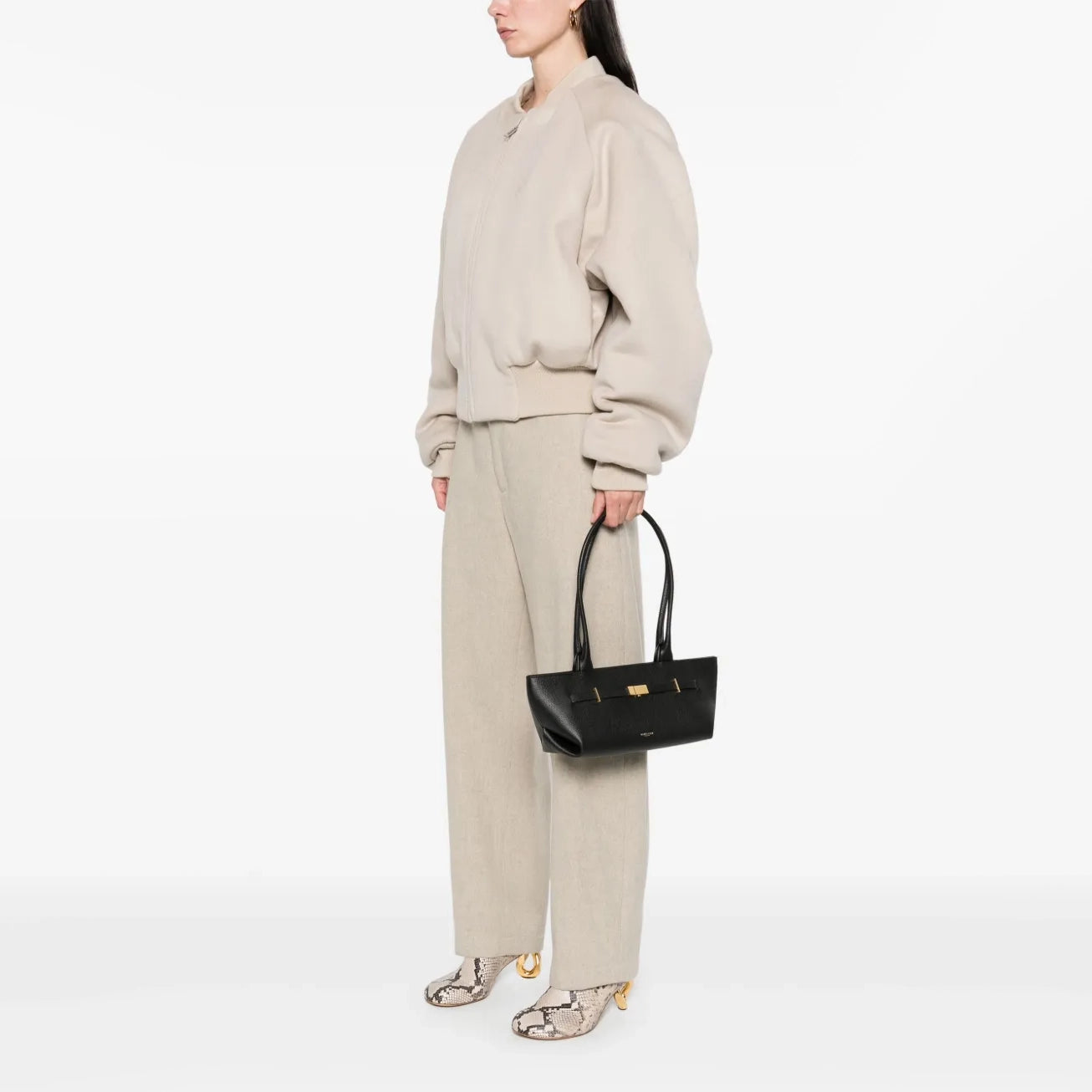 DeMellier "The New York" Shoulder Bag in Black Grained Leather