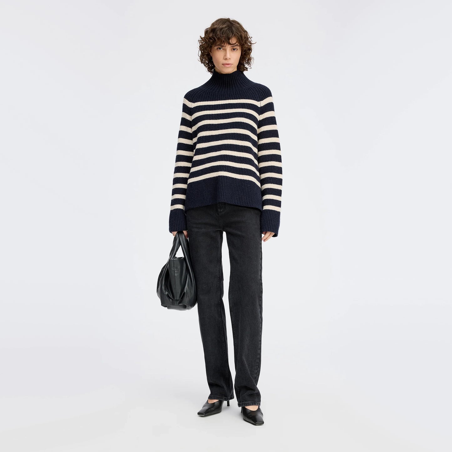 The Simple Studio x Munthe Striped "Arissa" Cotton Knit in Navy/Ivory, size 36