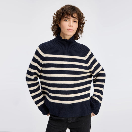 The Simple Studio x Munthe Striped "Arissa" Cotton Knit in Navy/Ivory, size 36