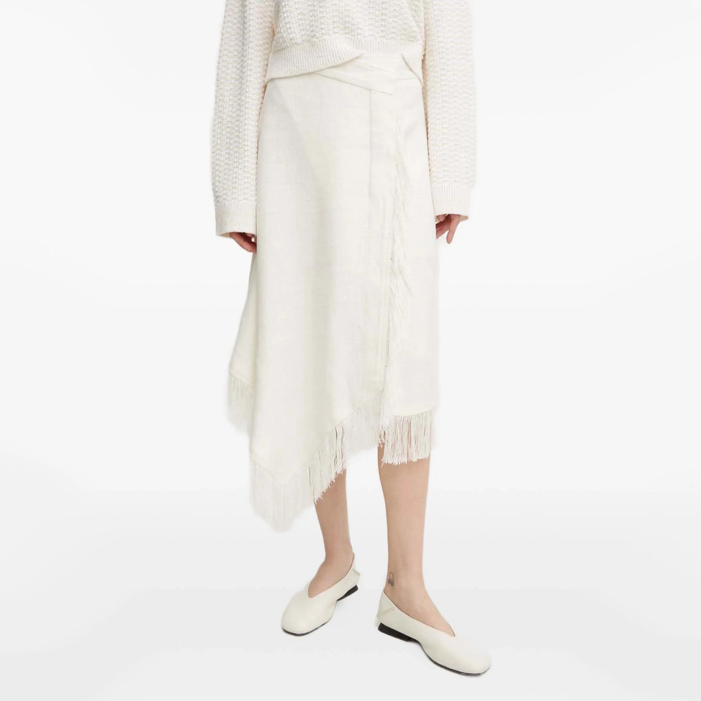 A.L.C. "Amelie" Fringe Trim Wrap Skirt in Ivory, size 4