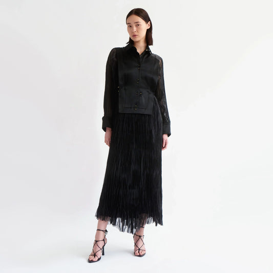 AJE "Aerial" Bib Front Maxi Dress in Black, size 8UK/4US
