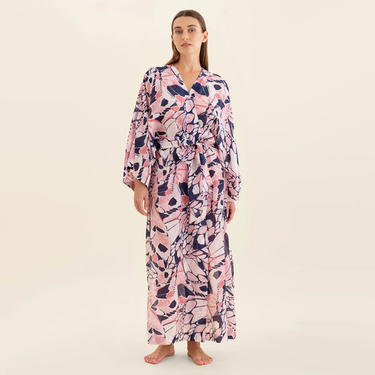Papinelle Printed Robe in Pink/Navy Papillon, size Medium