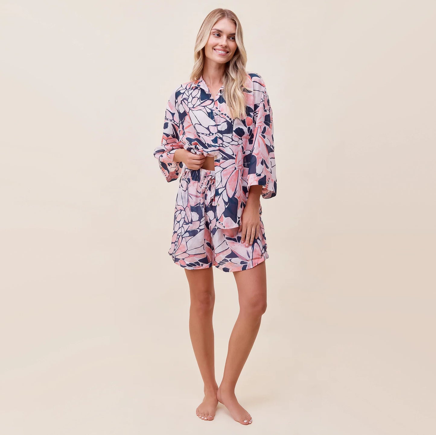 Papinelle 2-Piece PJ Set in Pink/Navy Papillon Print, size Medium