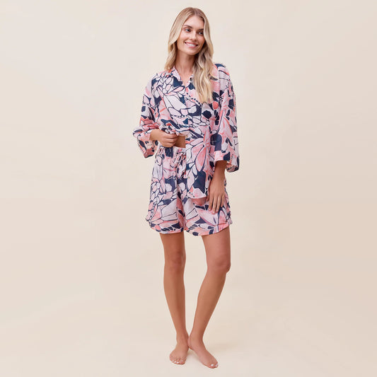 Papinelle 2-Piece PJ Set in Pink/Navy Papillon Print, size Medium
