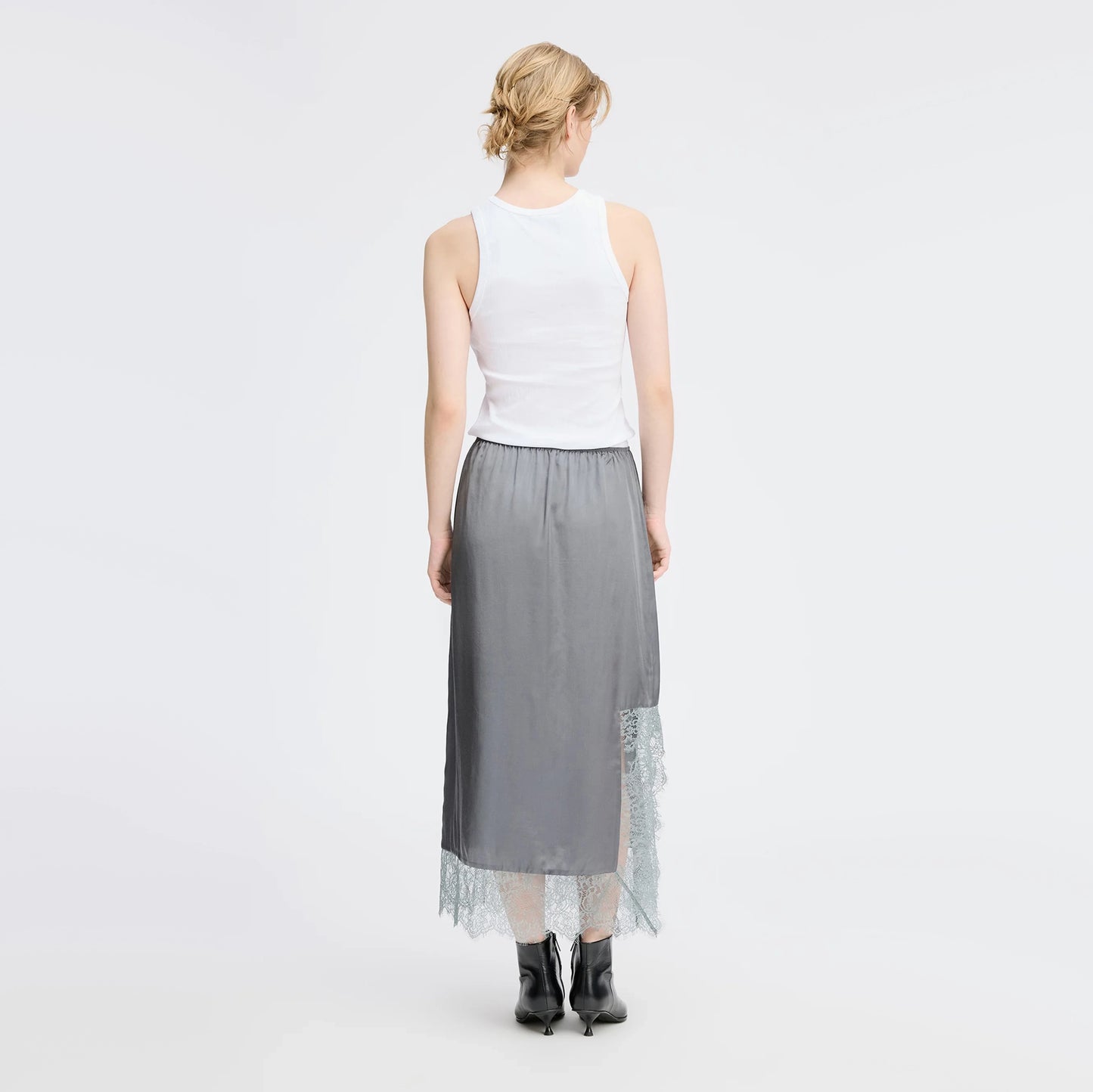 Munthe "Ravin" Slip Skirt w Lace in Grey, size 34