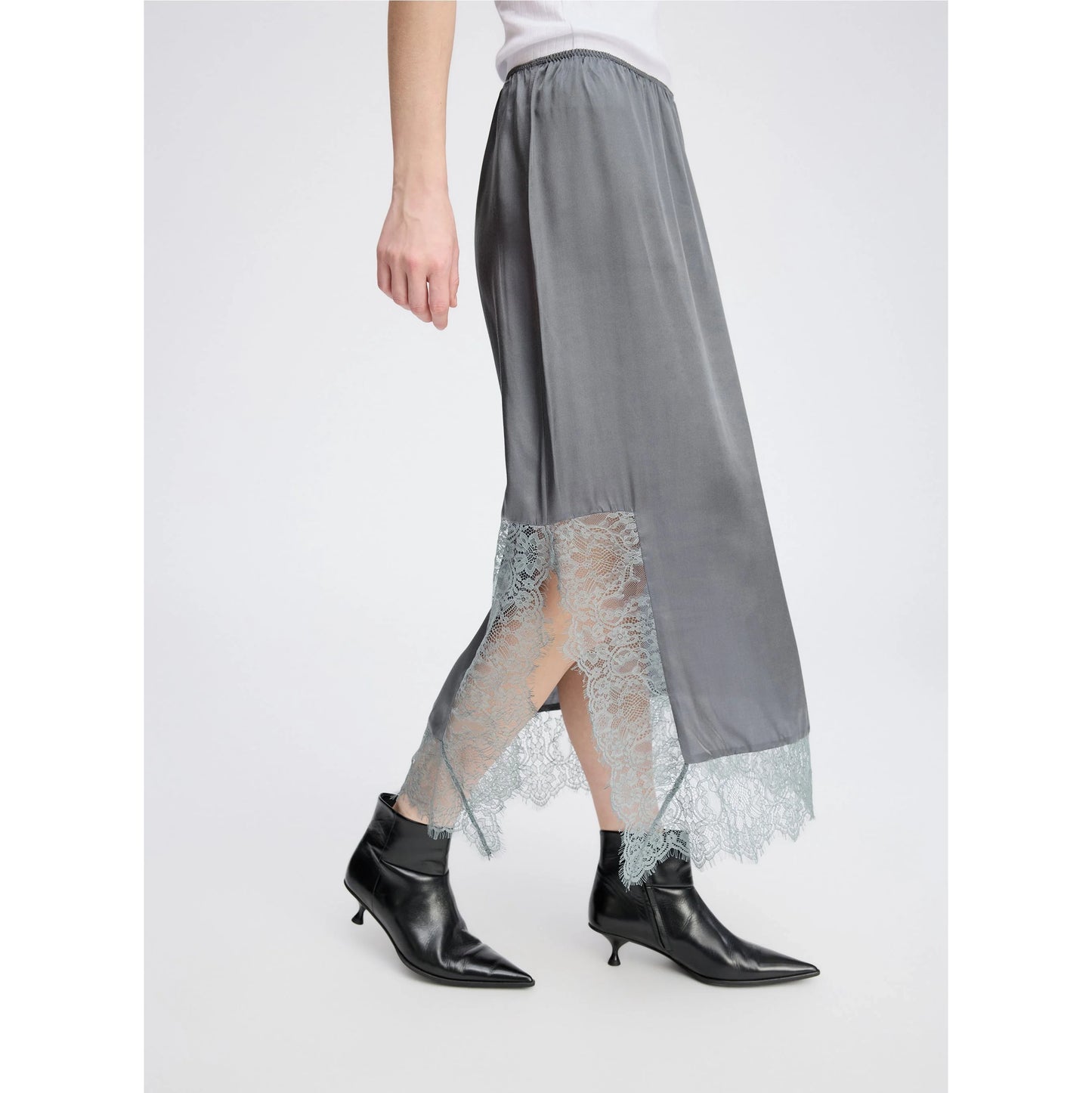 Munthe "Ravin" Slip Skirt w Lace in Grey, size 34