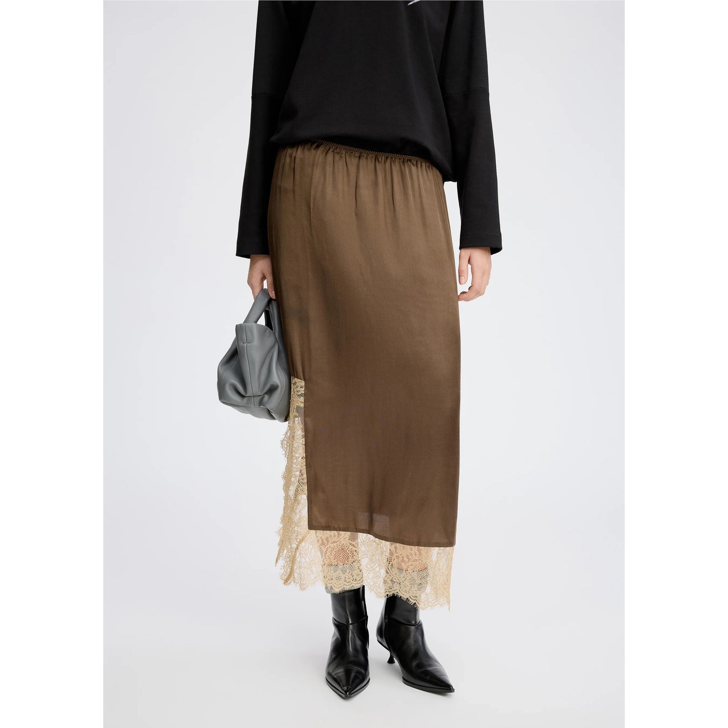 Munthe "Ravin" Slip Skirt w Lace in Brown, size 34