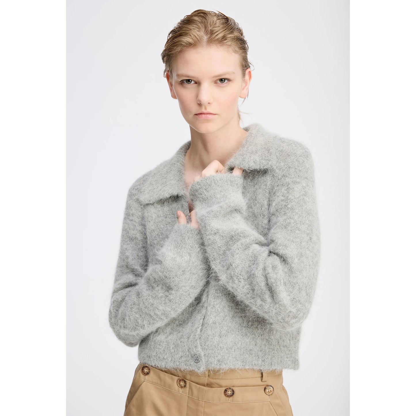 Munthe "Roxas" Cropped Cardigan in Grey, size 36