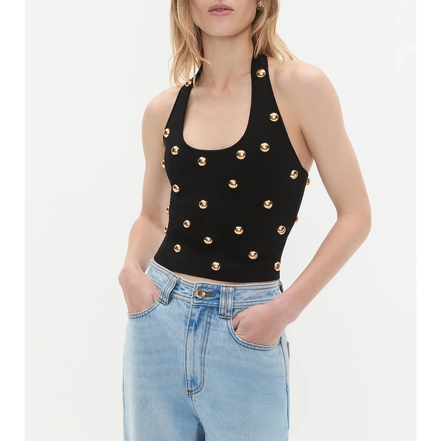 AJE "Leah" Knit Halter Top in Black, Size Small