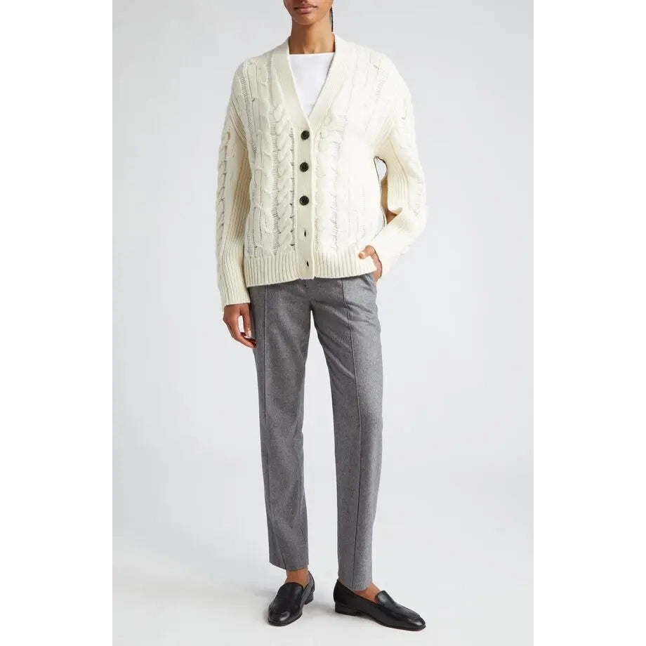 Maria McManus Oversize Aran Cable Knit Cardigan in Ivory, size XS