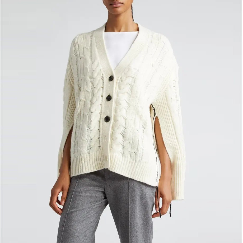 Maria McManus Oversize Aran Cable Knit Cardigan in Ivory, size XS