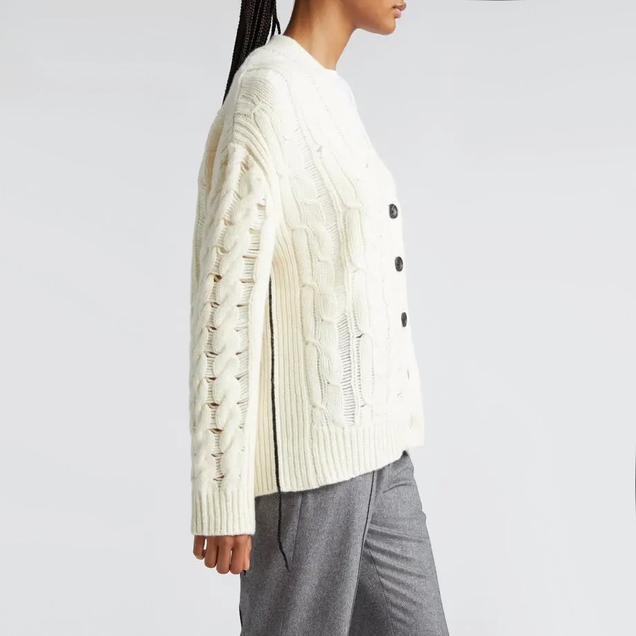 Maria McManus Oversize Aran Cable Knit Cardigan in Ivory, size XS