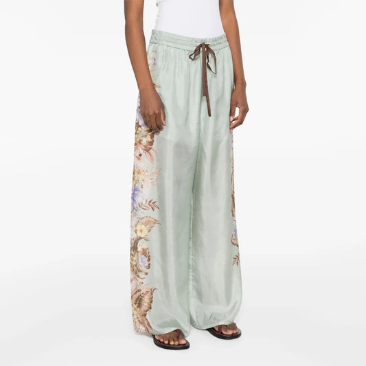 Zimmermann "Coco" Printed Silk Wide Leg Pants, size 1 (size small)
