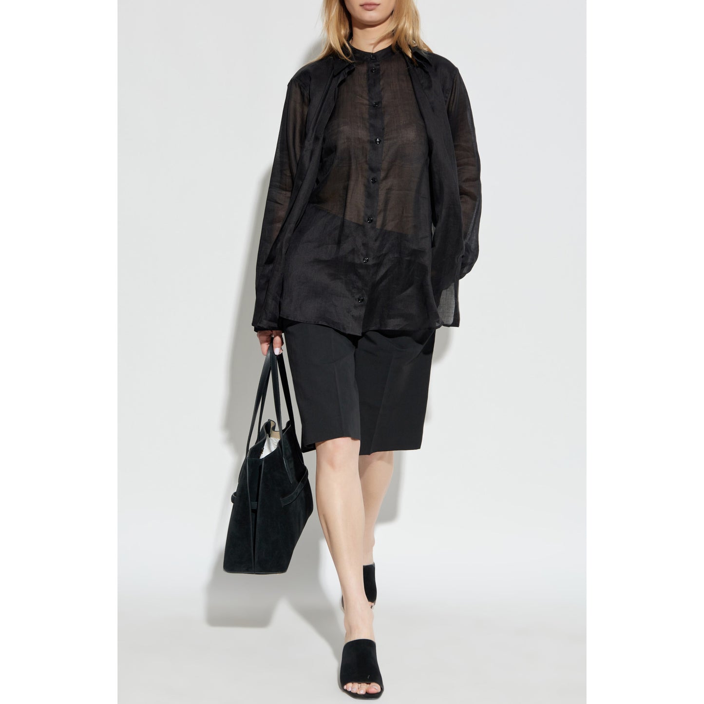 Toteme Double Layered Ramie Shirt in Black, size 38 (Medium)