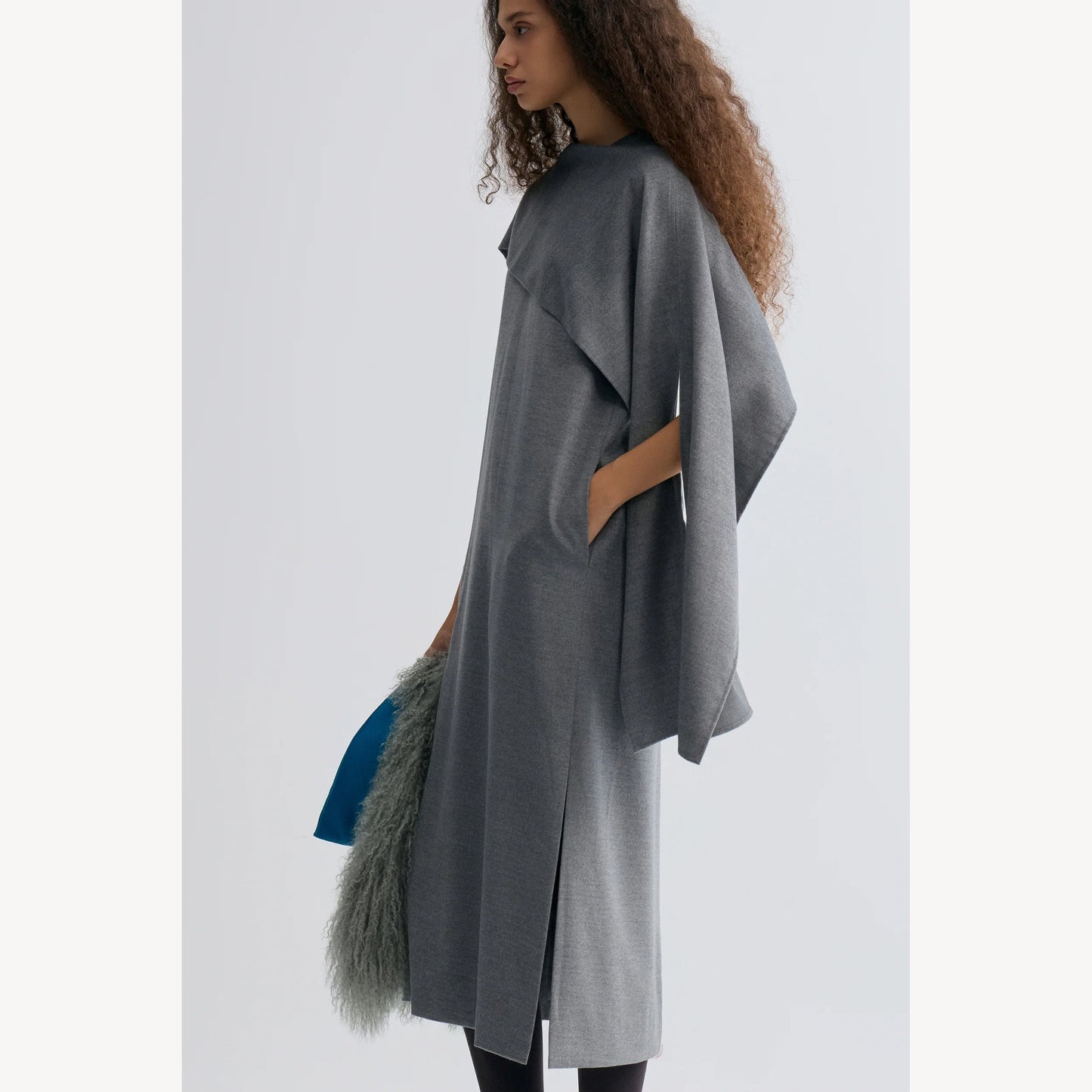 Front Row Shop Opera Cape Maxi Dress Grey Melange, size Small