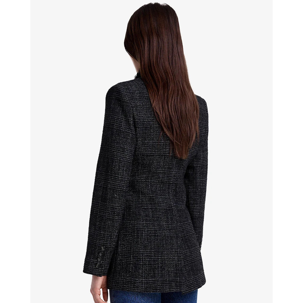 Smythe Tailored Boyfriend Blazer in Charcoal Grey Check, size 6