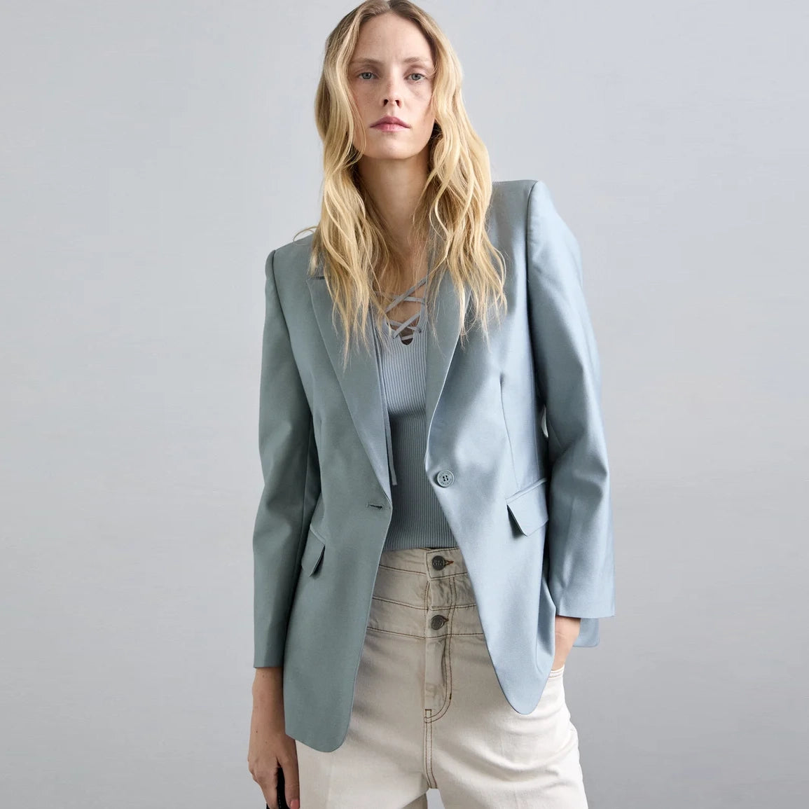 Munthe "Rillo" Blazer in Blue/Grey, size 36 (fits size 4 US)