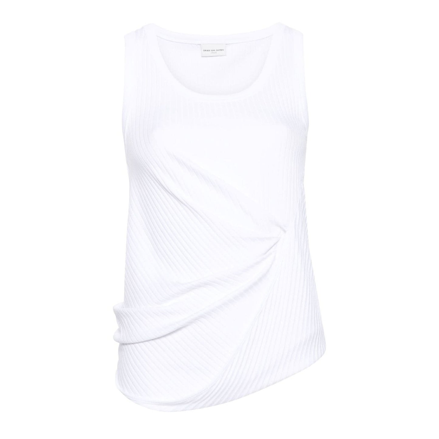 Dries Van Noten "Hoga" Asymmetrical Ribbed Tank in White, size large