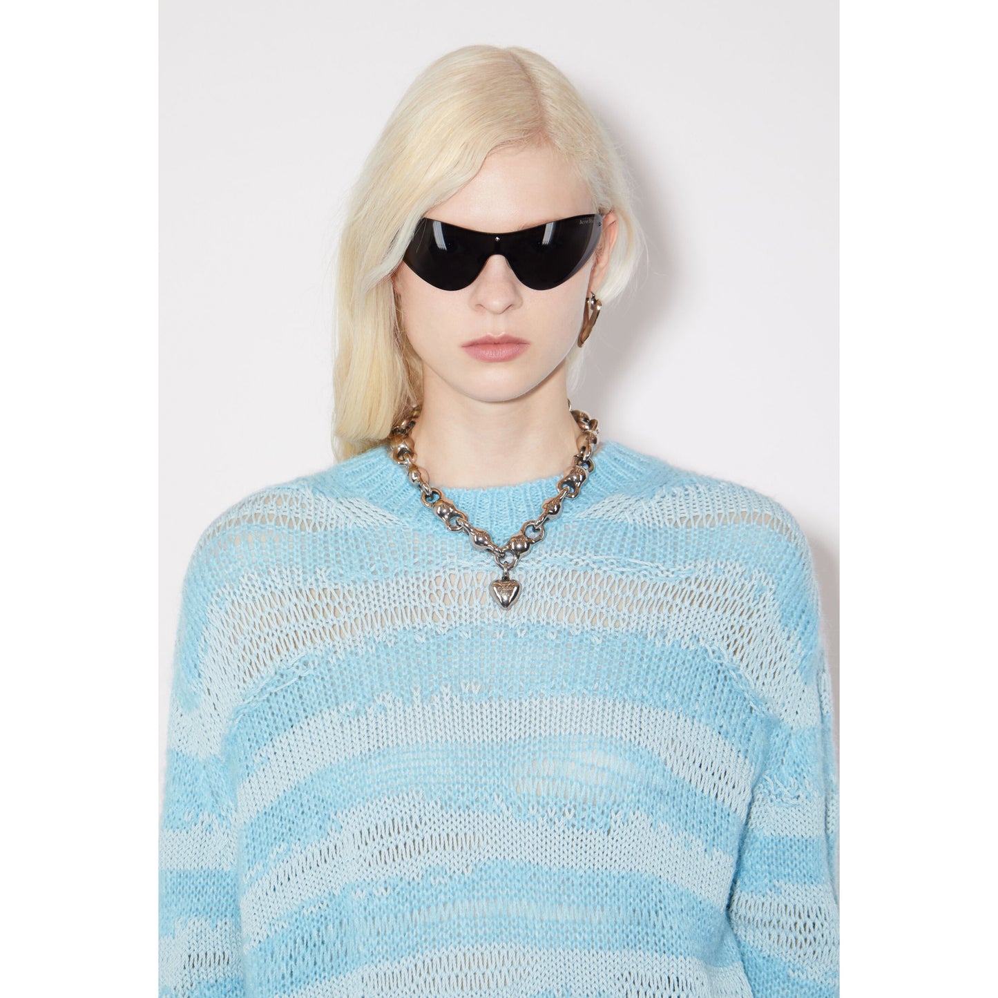 Acne Distressed Stripe Knit in Sky Blue/Powder Blue, size Small