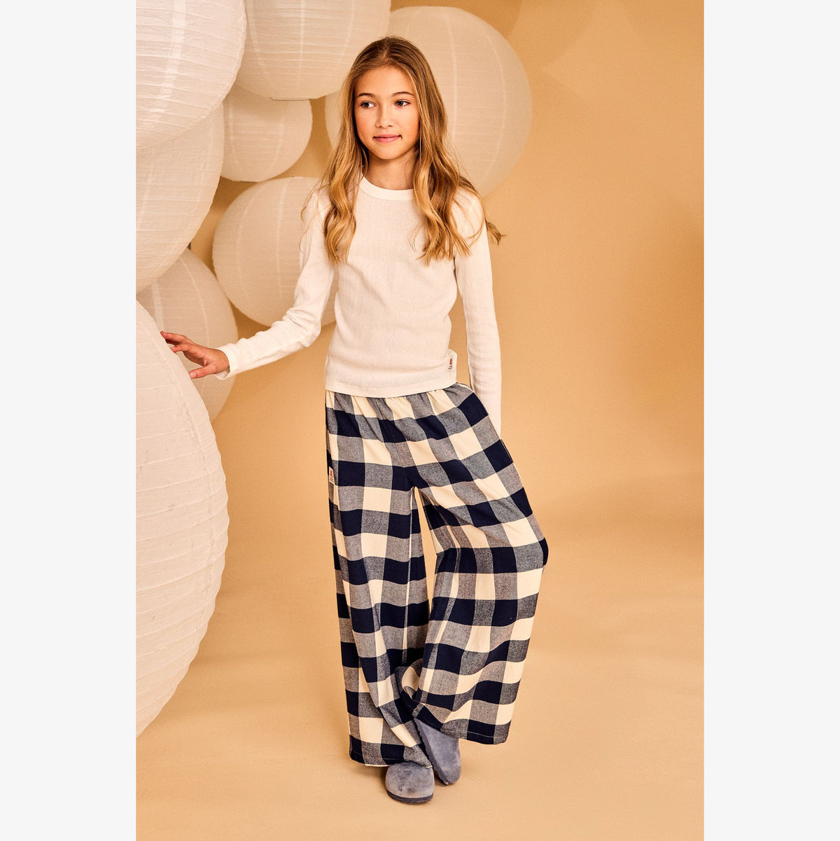 ** KIDS ** AO76 Flannel Pyjama Pants in Navy Check, size 12 years