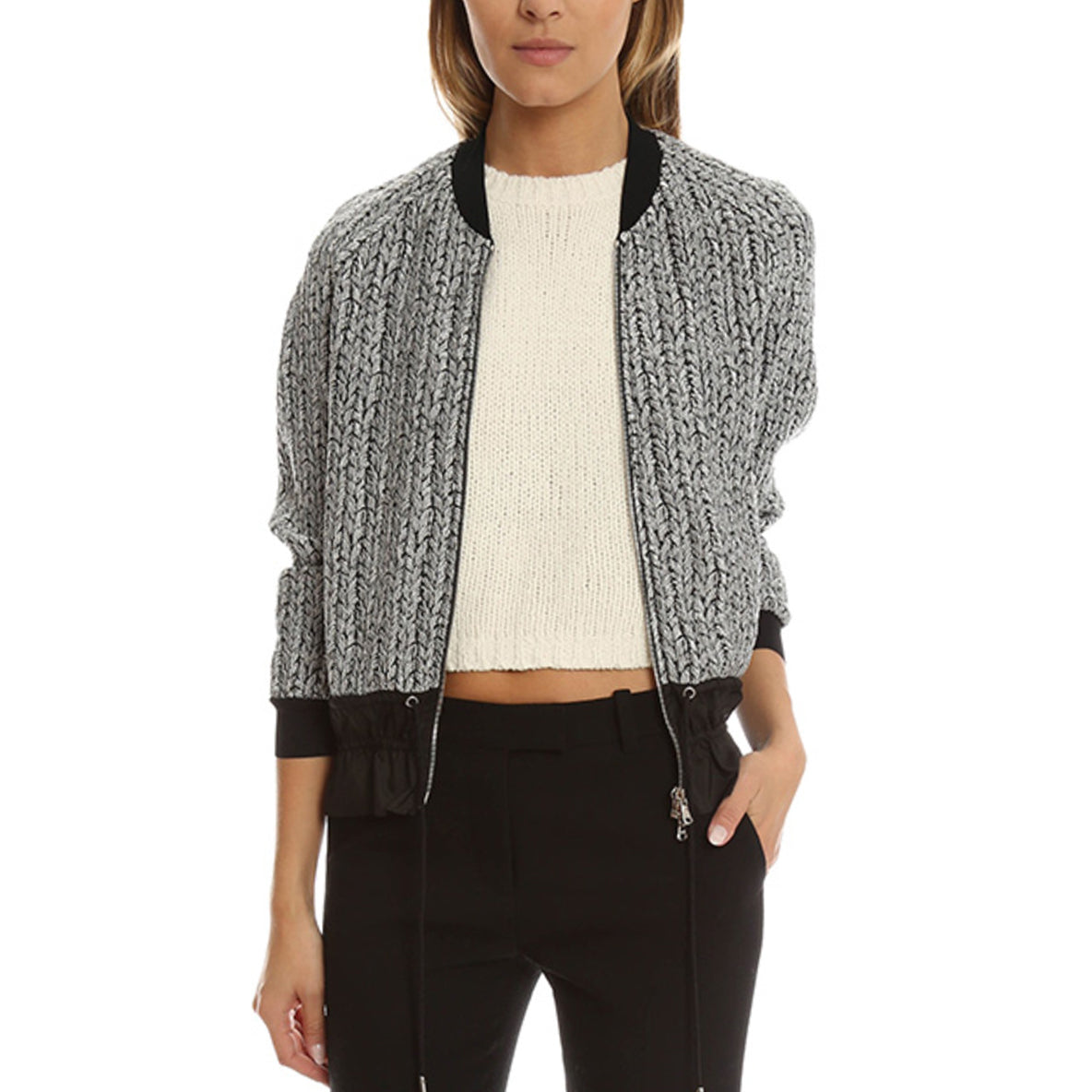 3.1 Phillip Lim Drawstring Bomber Jacket in Platinum, size 8