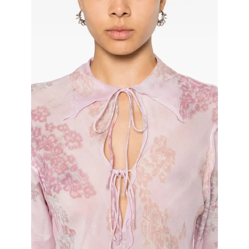 Acne Studios Chiffon Printed Maxi Dress in Pink, size 34