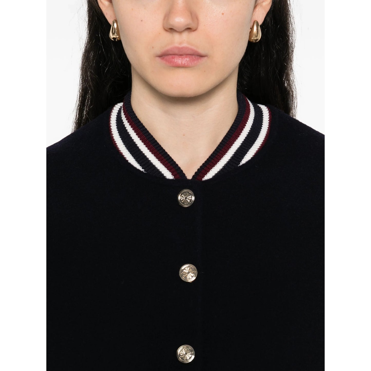 Maje Varsity Jacket in Navy/White, size 36 (fits size small)