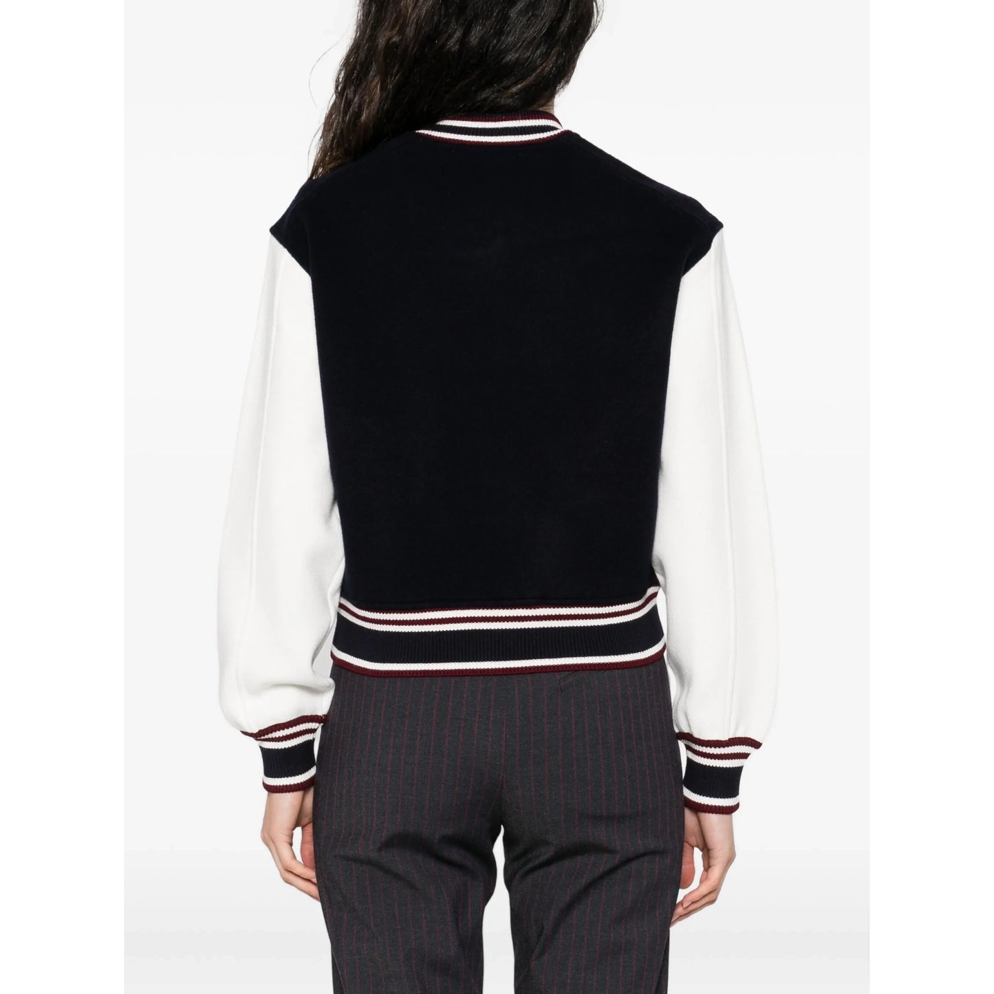 Maje Varsity Jacket in Navy/White, size 36 (fits size small)