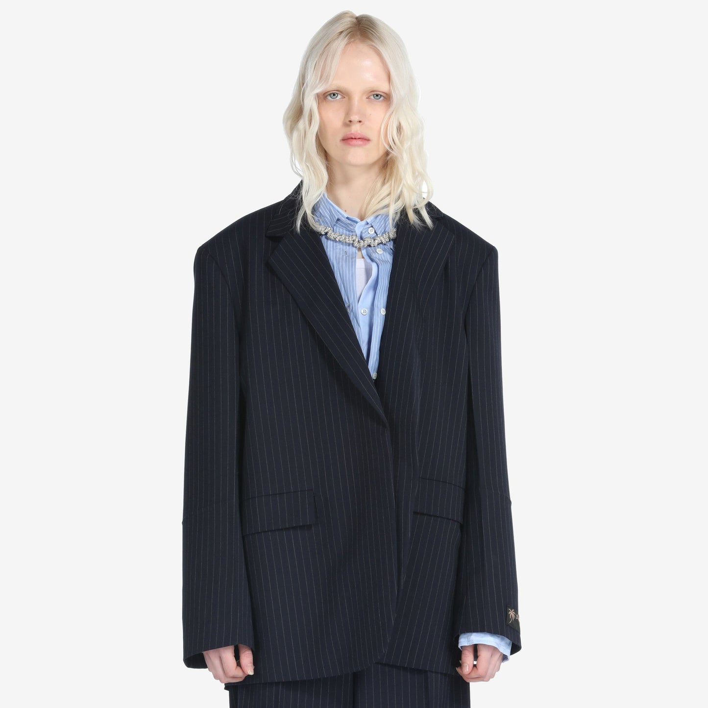 NumeroVentiuno Oversize Pinstripe Blazer in Navy, size 46IT (fits like size 12)