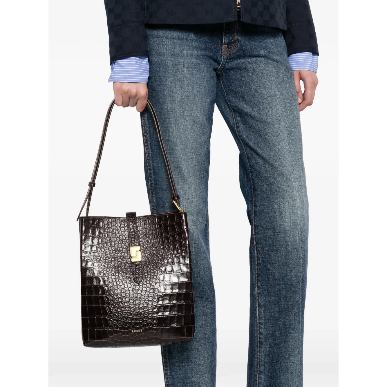 Soeur "Bello" Croc Effect Bag in Dark Brown