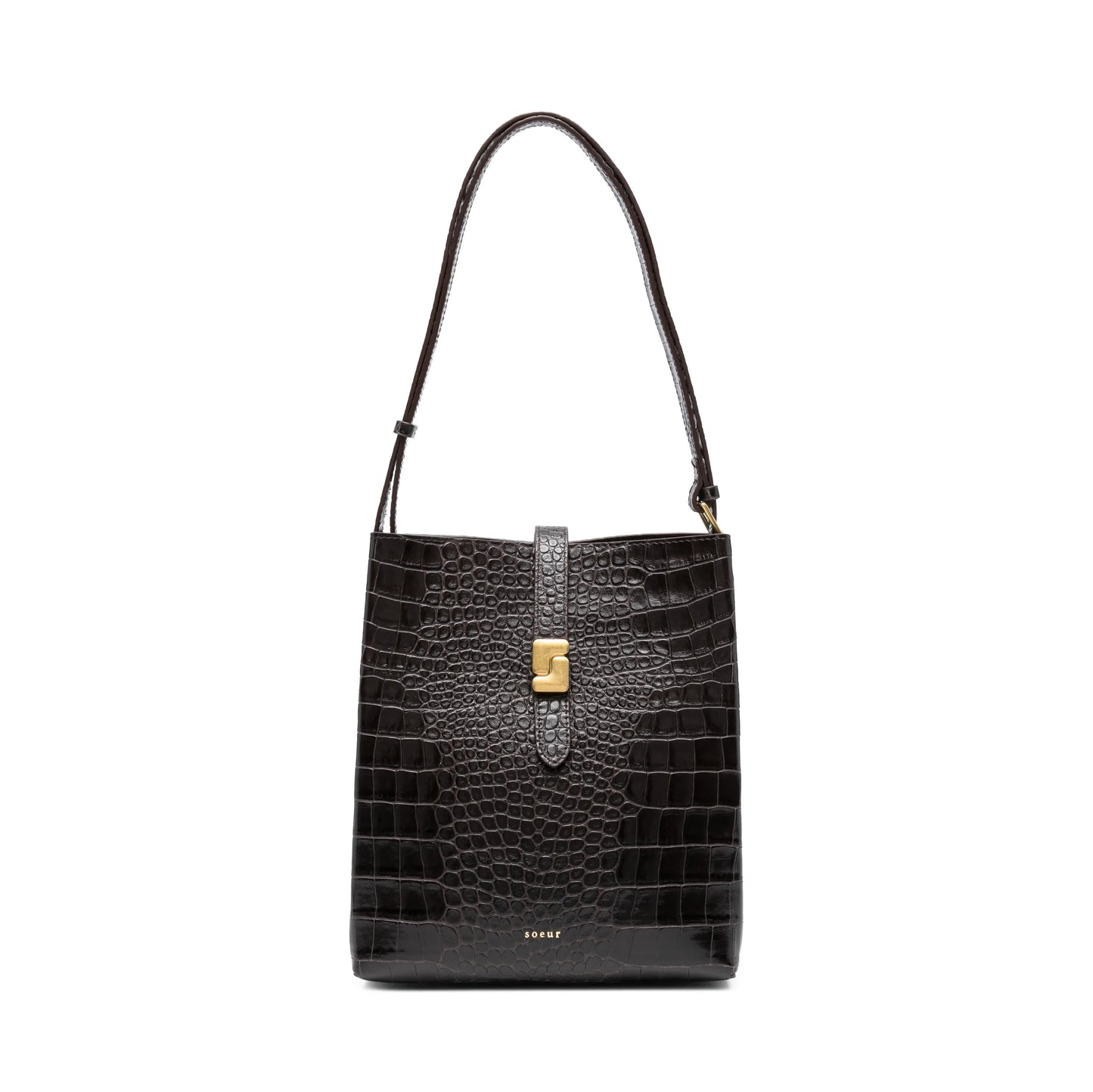 Soeur "Bello" Croc Effect Bag in Dark Brown