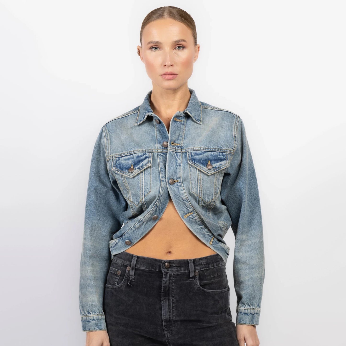 R13 Wrap Around Trucker Jacket in "Merrin Blue", size XS