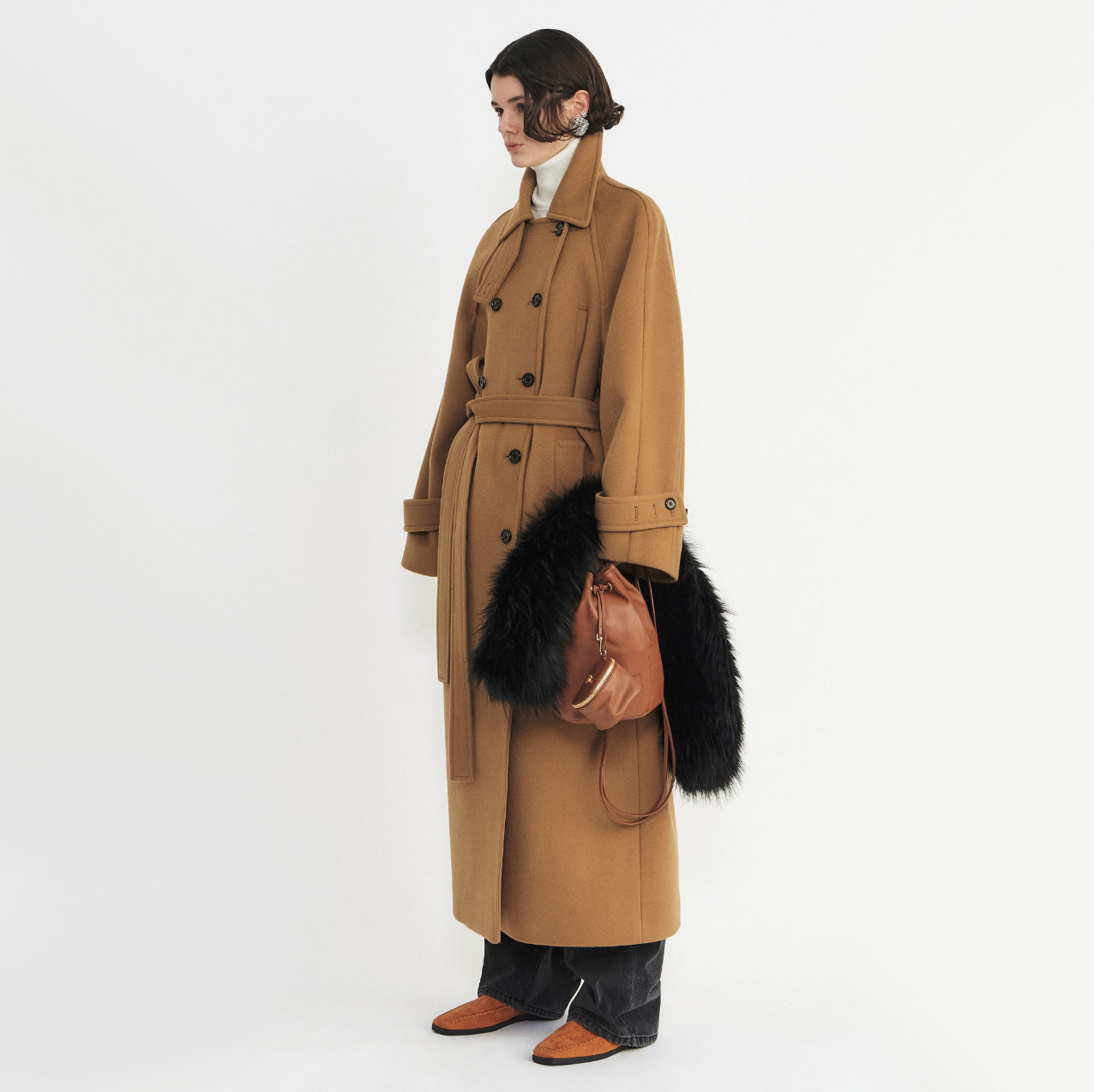 Gabriel Lee Double Breasted Coat in Camel, size Small