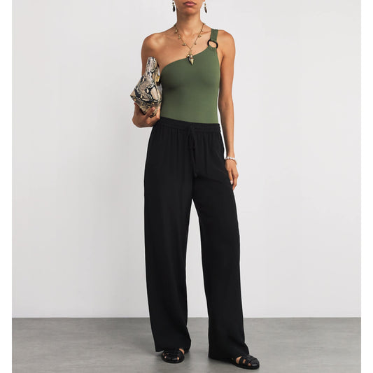 Matteau Wide Leg Silk Pants in Black, size "5" (L-XL)