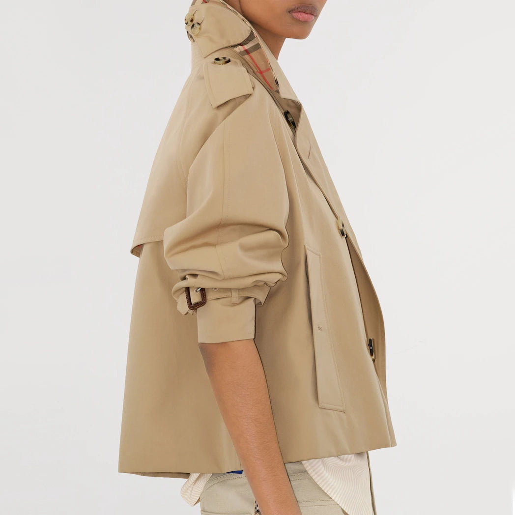 BURBERRY Cropped Gabardine Trench Jacket in Beige, size 10US