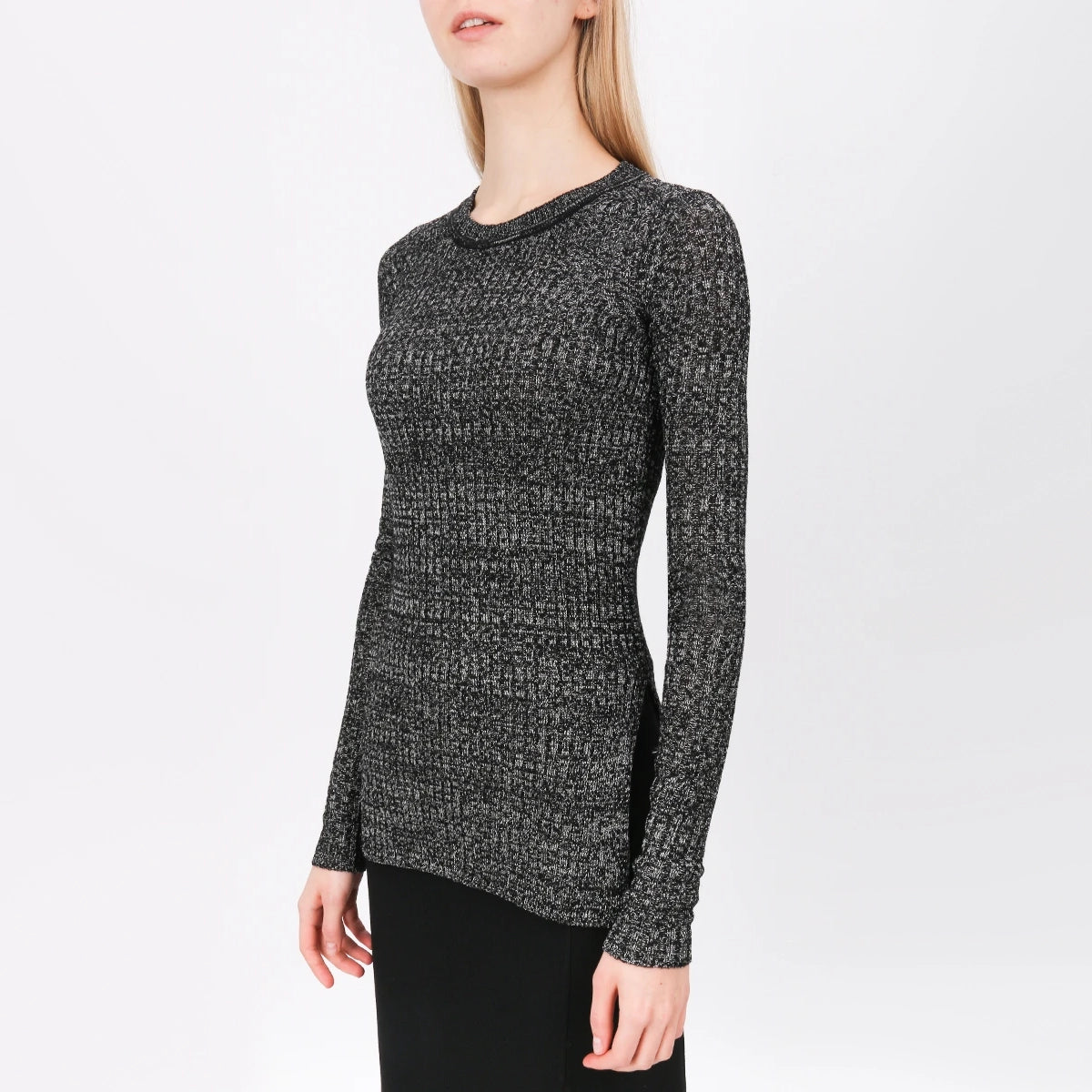 Isabel Marant Wool/Linen Long Sleeve Heathered Knit in Black/Silver, size 34 (XS)