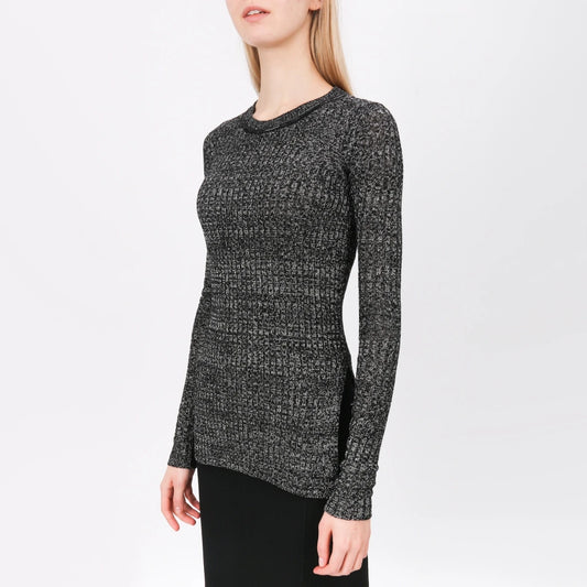 Isabel Marant Wool/Linen Long Sleeve Heathered Knit in Black/Silver, size 34 (XS)