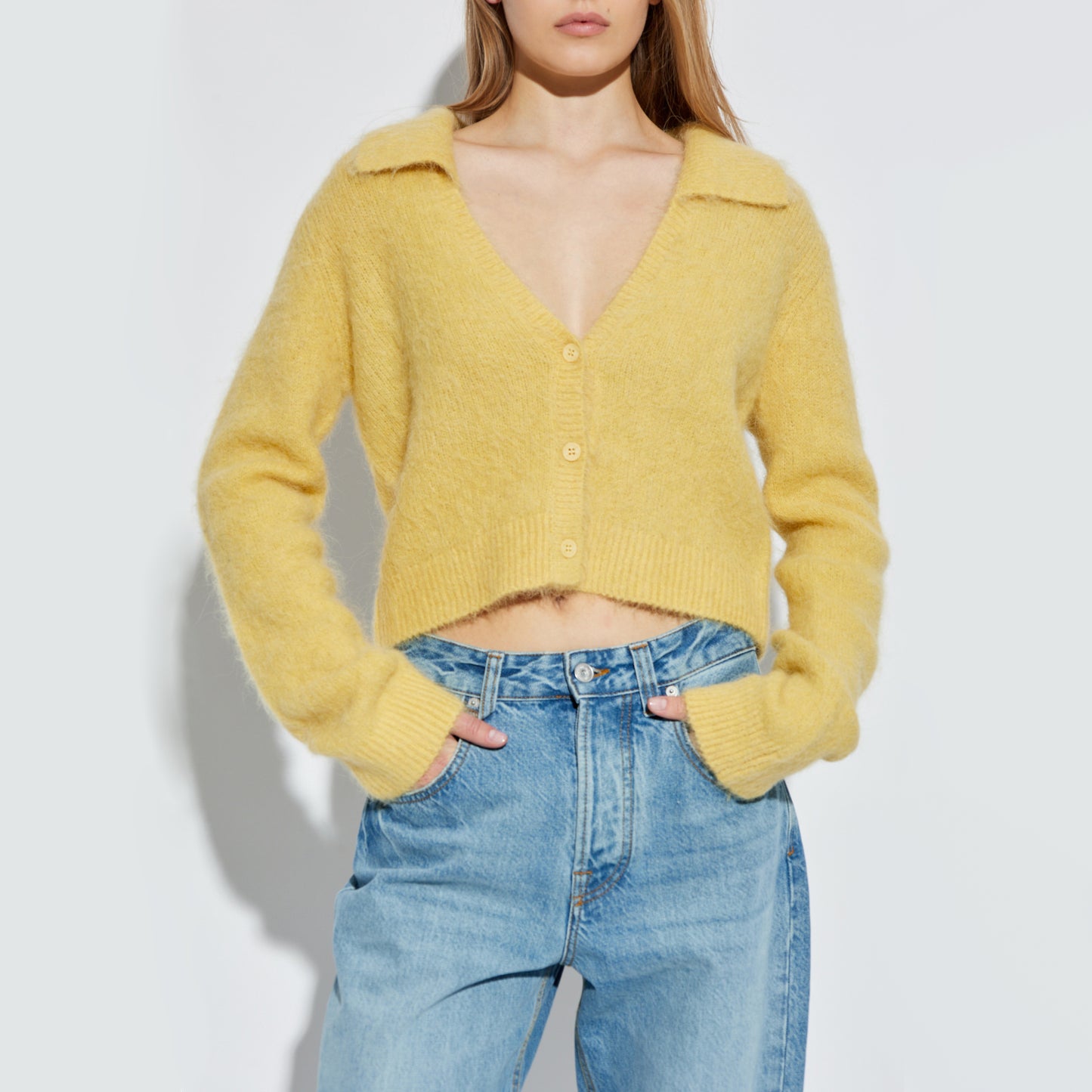 Munthe "Roxas" Cropped Cardigan in Pale Yellow, size 36