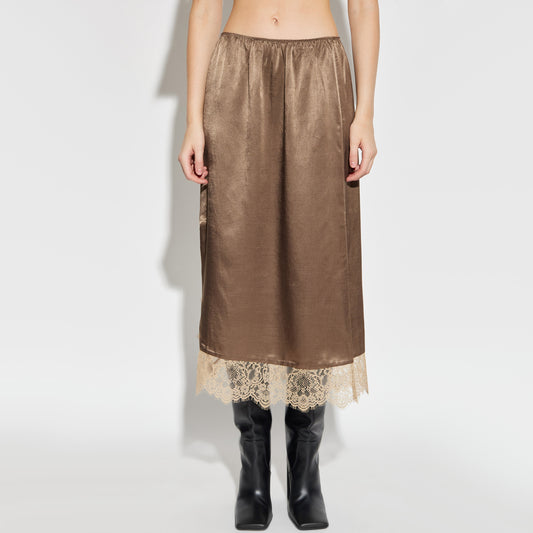 Munthe "Ravin" Slip Skirt w Lace in Brown, size 34