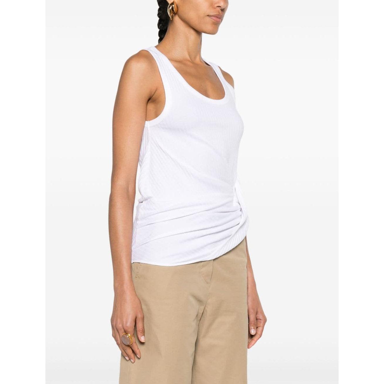 Dries Van Noten "Hoga" Asymmetrical Ribbed Tank in White, size large