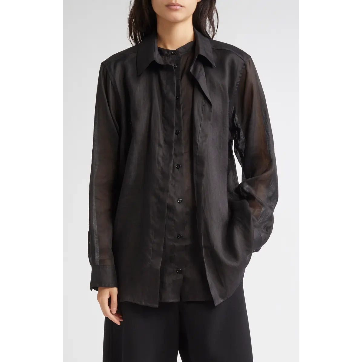 Toteme Double Layered Ramie Shirt in Black, size 38 (Medium)