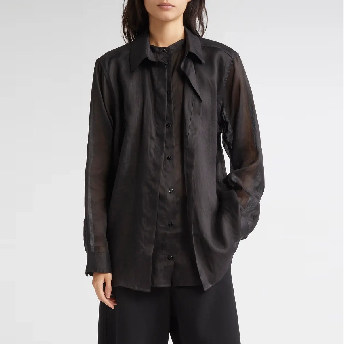Toteme Double Layered Ramie Shirt in Black, size 38 (Medium)